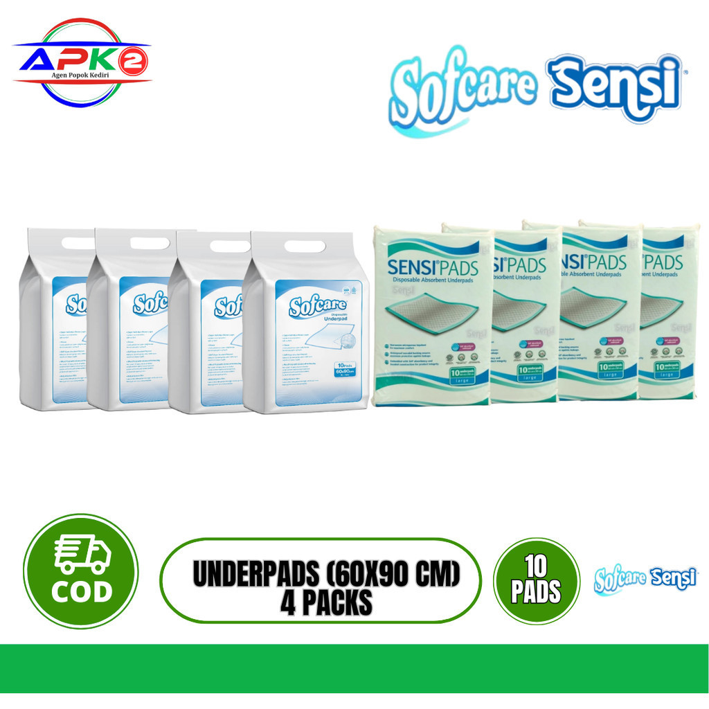 SENSI UNDERPADS PERLAK SIZE L UKURAN 60x90 CM 4 PACKS | SOFCARE UNDERPAD PERLAK DEWASA 60 X 90CM SIZ