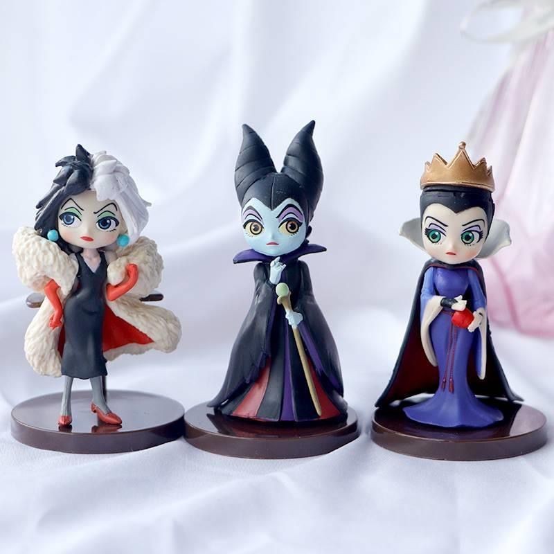 8cm 3pcs/Set Disney Q posket Petit Villains Descendants 2 Maleficent Cruella de Vil Queen Action Fig
