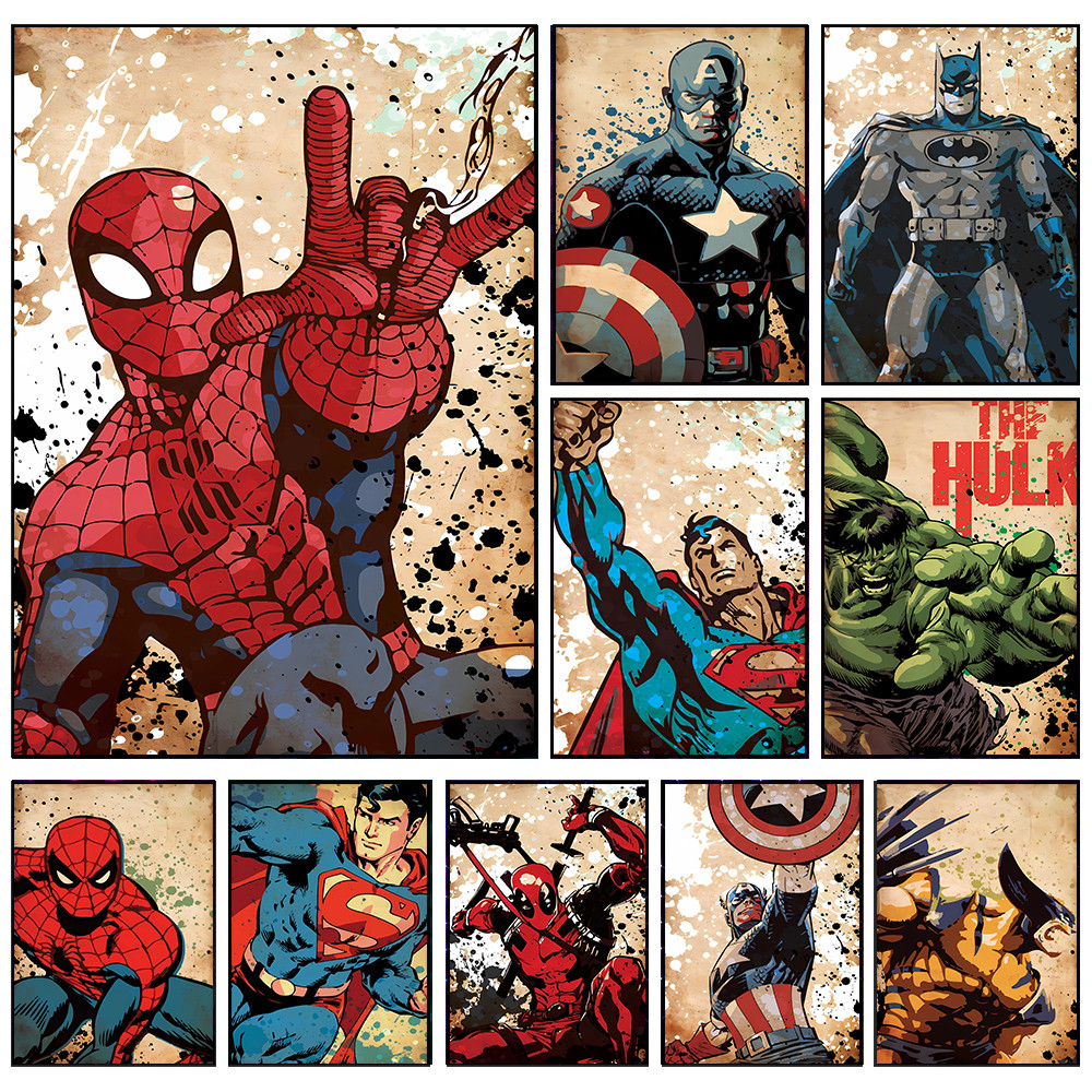 

HOT Toys Spider Man Canvas Poster Marvel Hero Decor Iron Man Batman Hulk Mural Modern Home Decoration Gift