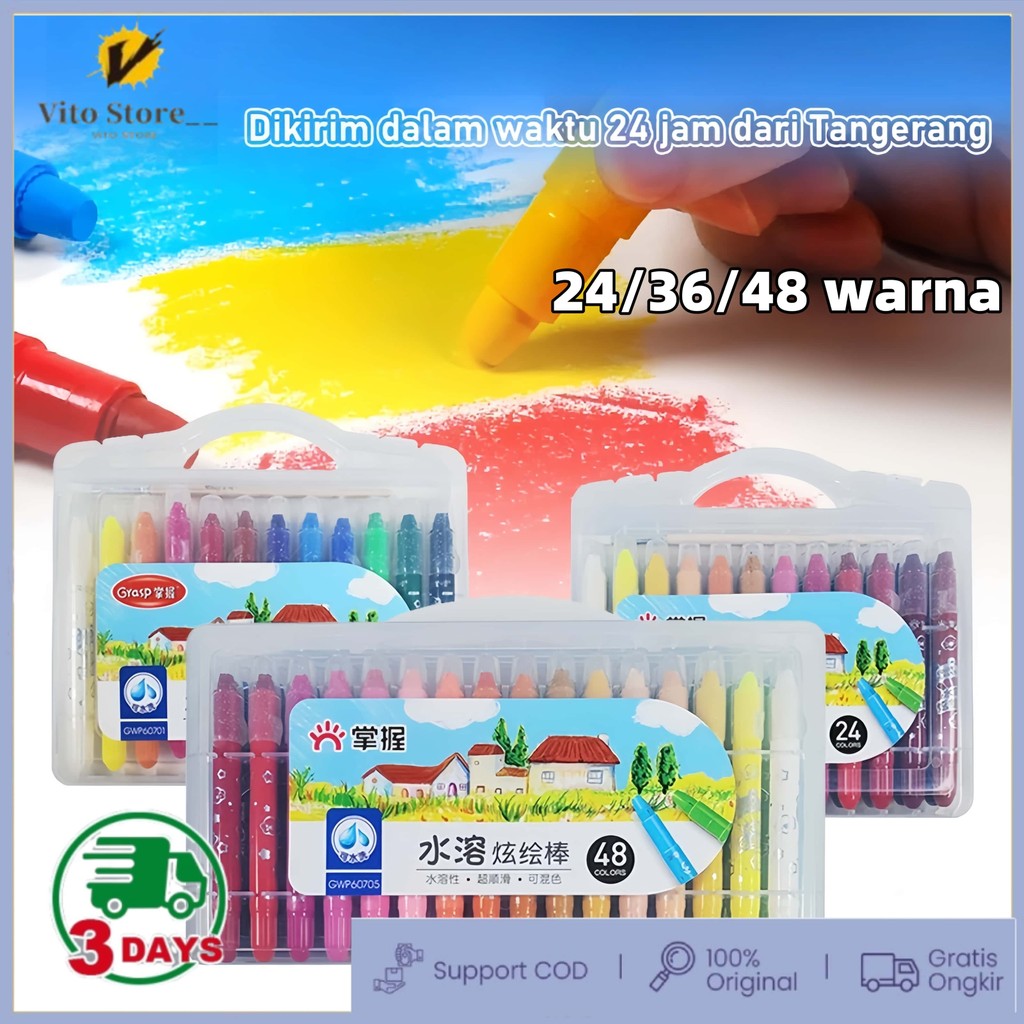 

Water Soluble Crayon 24/36/48 Warna Krayon Water Soluble Warna Cerah Tidak Beracun Dan Aman