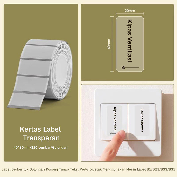 

NIIMBOT B21 / B1 / B3S Kertas Label Tombol Saklar Luminous, untuk Stiker Nama Klasifikasi Tombol Lampu. - Clear 40*20mm