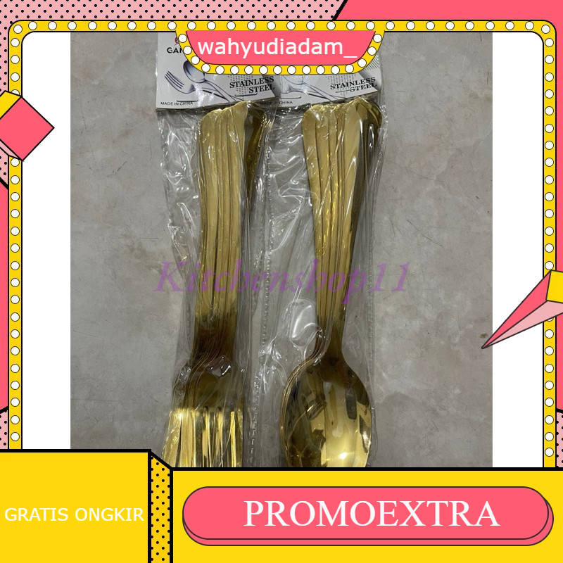 6pcs sendok garpu makan GOLD TEBAL stainless steel premium / sendok garpu makan emas gold mewah / se