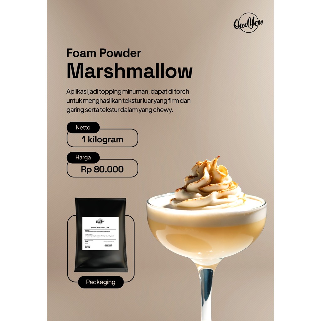 

Bubuk Foam Marshmallow 1kg – Topping Minuman Premium Bisa di Torch | Qudyew Halal Murah Distributor Kekinian Minuman Viral