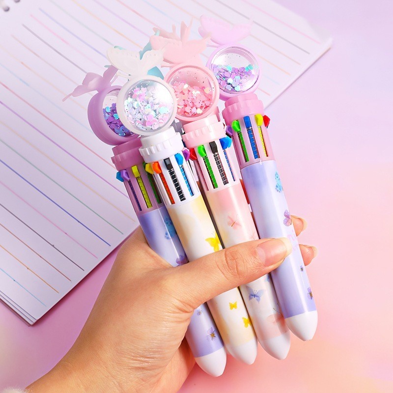

LPL Pulpen Gliter Motif Kupu-Kupu Pulpen 10 Warna Aesthetic Pena Ballpoint Karakter Lucu