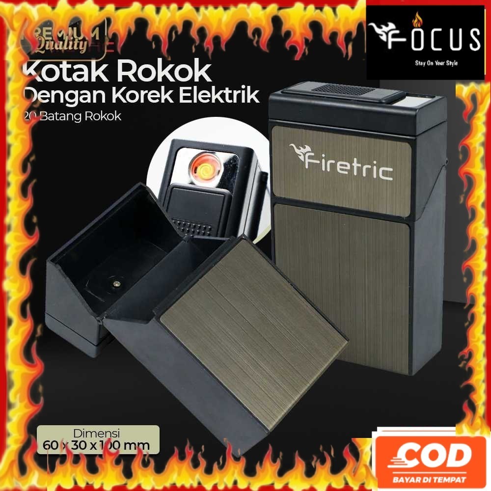 Firetric Kotak Rokok 20 Slot Korek Elektrik Pyrotechnic/Wadah Rokok Plus Korek/Kotak Panjang Murah