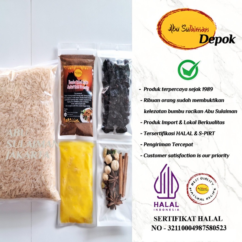 

Paket Acara! PAKET BERAS BASMATI BUMBU MINYAK SAMIN & KISMIS EKTRA REMPAH bisa buat 12-14 porsi / Paket Acara Beras Basmati Kebuli Abu Sulaiman Abu Sulaiman Store Depok
