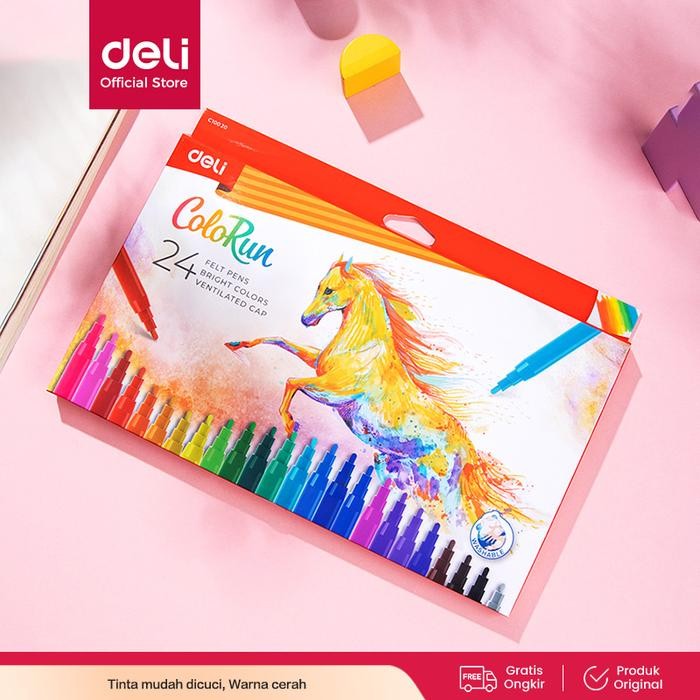 

br e Deli Spidol 12/18/24 Warna Tidak beracun Warna Cerah EC100X0 tinta mewarnai - 12 WARNA