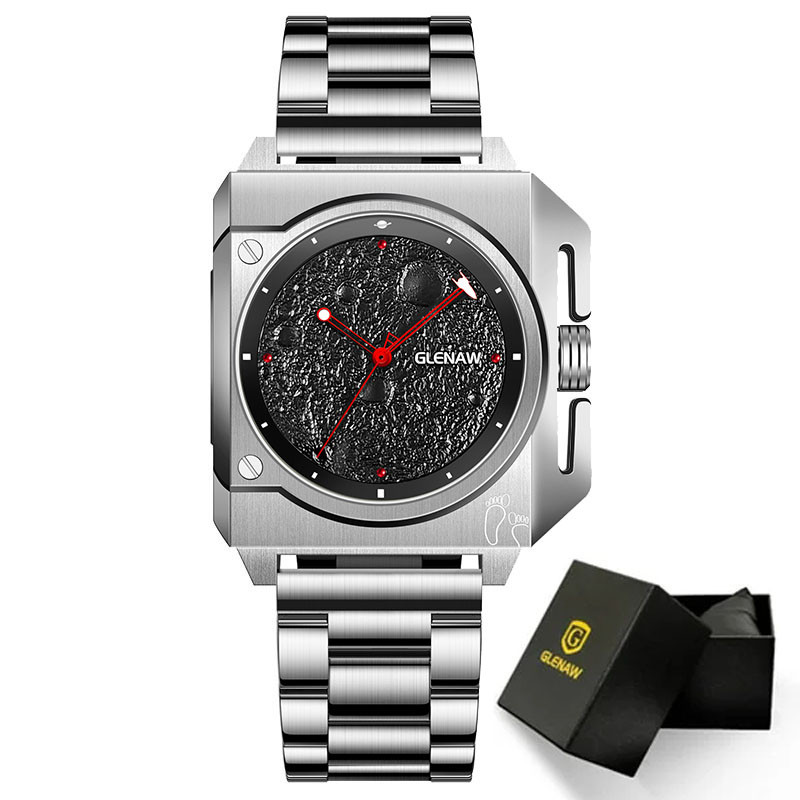 Montre Homme GLENAW Original Brand Design Mechanical Watch Moon Dial Luminous Spaceship Pointer Stai
