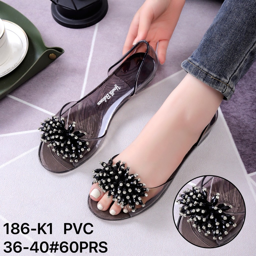 Sendal Sepatu Teplek Flat Shoes Jelly Kaca Wanita Import Korean Style Bahan Anti Slip Balance 186-K1