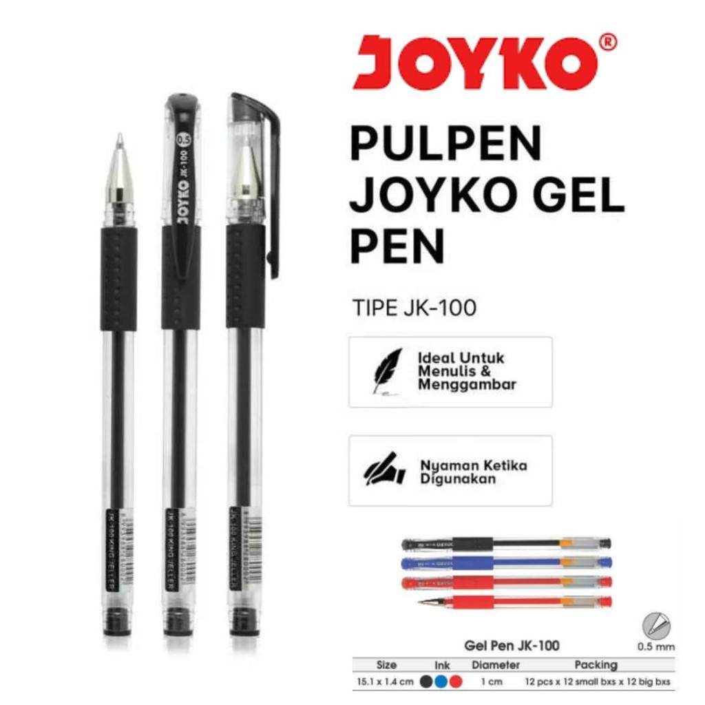 

PULPEN / PEN / PENA GEL JOYKO JK 100 0.5 MM UJUNG JARUM 100NT