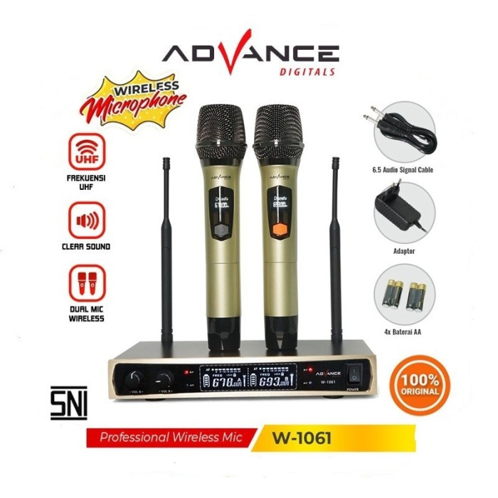 MICROPHONE DOUBLE WIRELESS ADVANCE W1061 TANPA KABEL W 1061