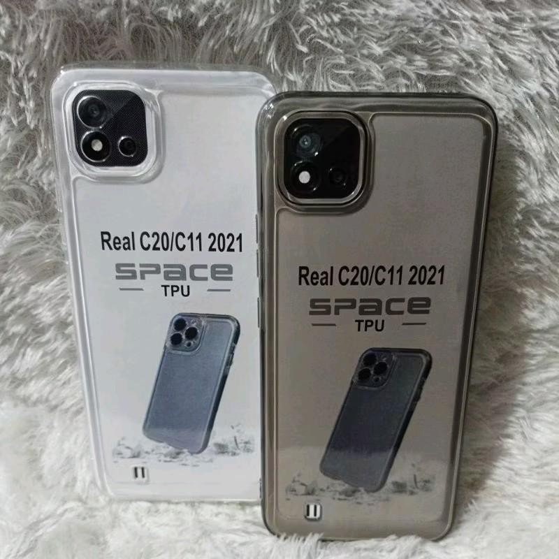 SOFTCASE CLEAR SPACE TPU REALME C20/C11 2021 SILIKON CASE HITAM BENING TRANSPARAN CAMERA PROTECTION 