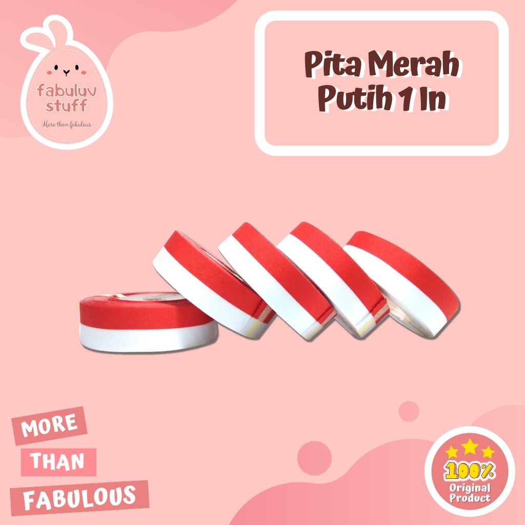 

ATK ~ Pita Merah Putih 1 in / Pita Satin Indonesia White Red