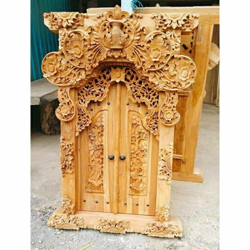 Jendela Ukir Motif Style Bali, Jendela Kayu Jati Ukiran Relief L100 X T150 CM