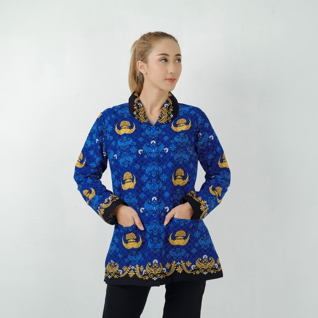 Seragam Katun Wanita Batik KORPRI Korpri Biru Dinas PNS Panjang