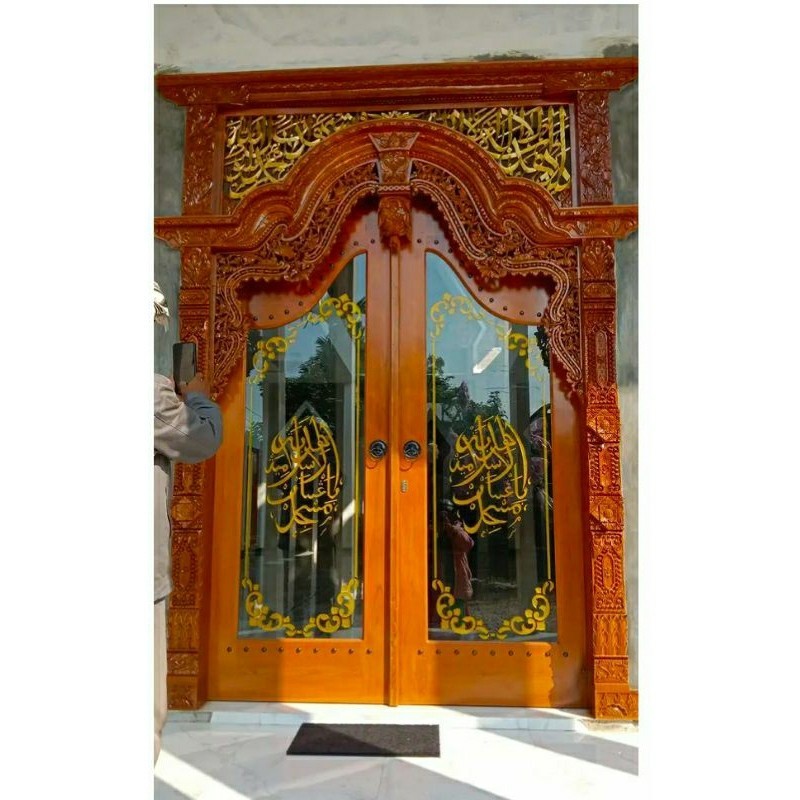 Pintu Gapura Jati Ukiran Kaligrafi, Pintu Masjid Jati Ukir Jepara Ukuran 180 x 270cm