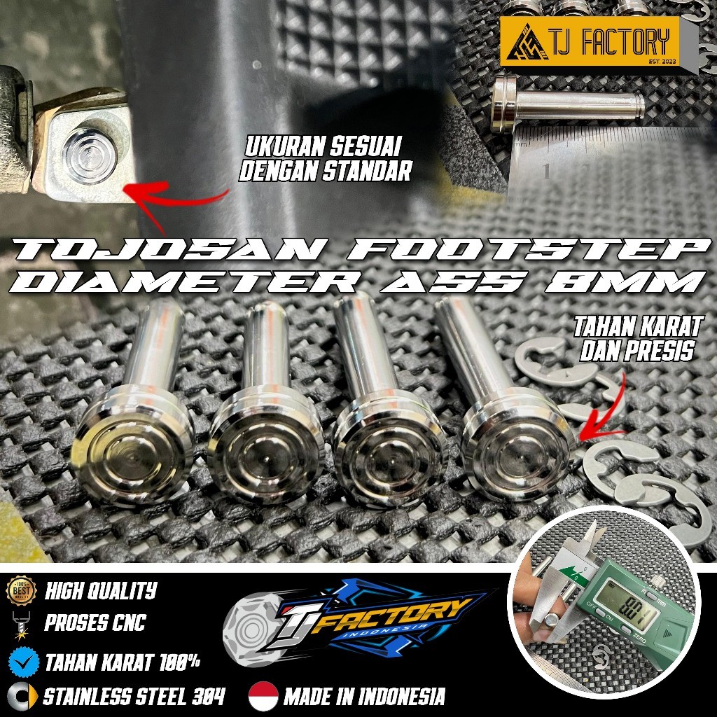 1 Set Pin Footstep Step Belakang Mio Nouvo Jupiter R15 Aerox Freego Tojosan Stainless ass 8x35 & 40