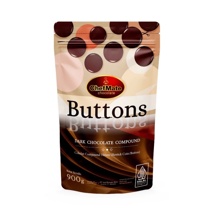 

ChefMate Buttons 900g Coklat Compound Hitam Bentuk Koin Dark Chocolate Compound DCC Coin