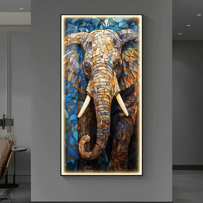 Lukisan Porcelain Painting Diamond Gajah Thailand Abstrak Led Lighting