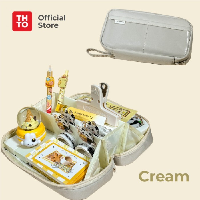 

[Best Promo] THTO Tas Tempat Pensil Case Pouch Transparan Kapasitas Besar A079 - Cream