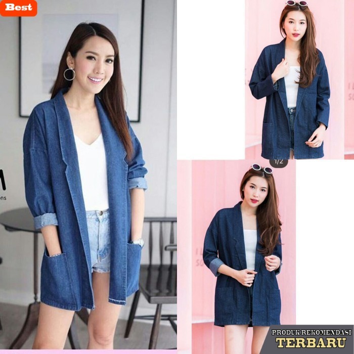 jaket jeans wanita BLAZER DENIM BLAZER WANITA JUMBO CASUAL BLAZER JAKET KOREA CO HB002