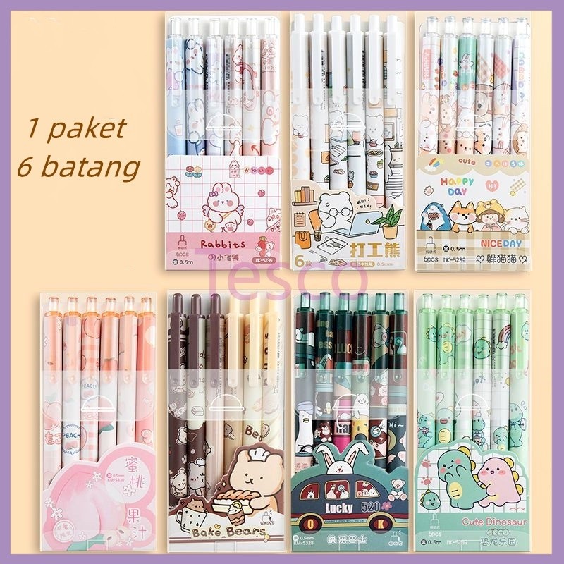 

Tesco 1 pak berisi 6 pulpen gel kartun/pena gel mekanik pola lucu