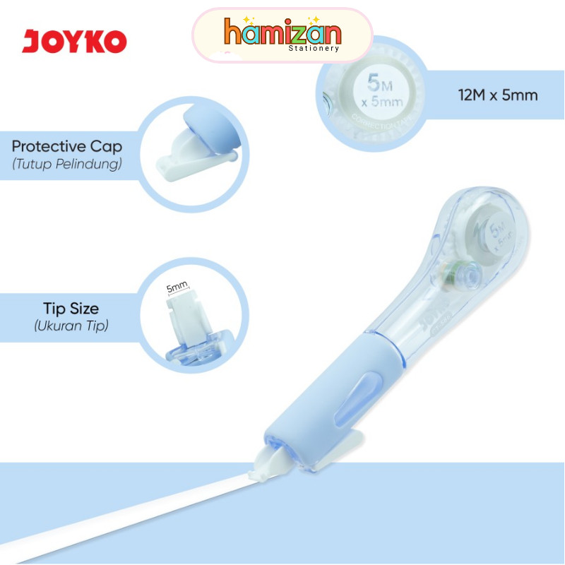 

( 1pcs ) CT 586 Correction Tape - Tip X with Protective Cap / Pita Koreksi dengan Pelindung Kepala warna Pastel Joyko / Tip Ex Kertas CT-586 5mm x 5Mtr / Pita Koreksi Correction Tape Joyko CT-586 Murah Berkualitas