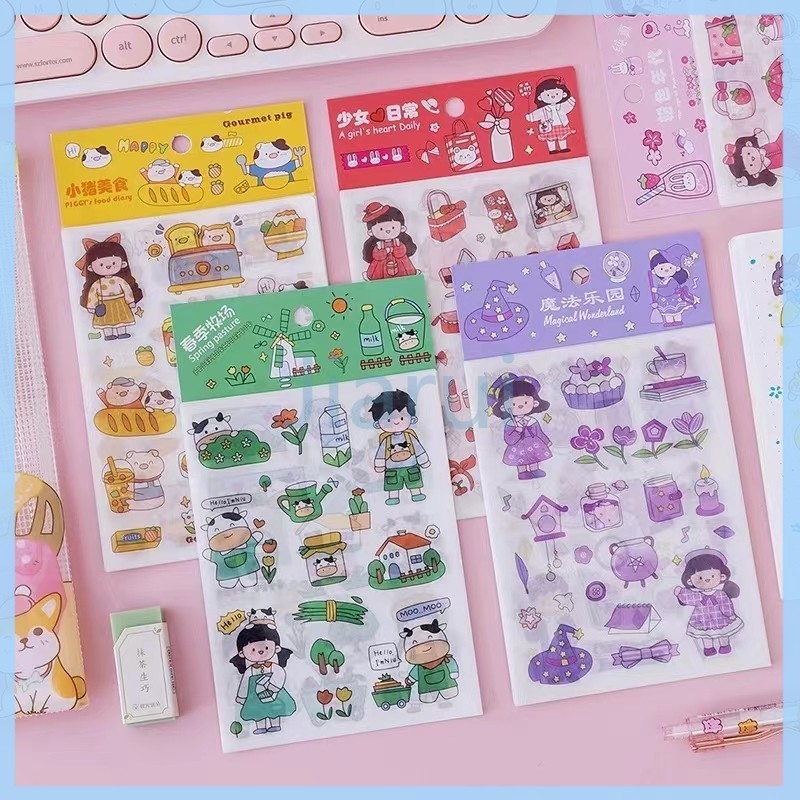 

Jiarui Stiker Kartun DIY/Stiker Dekoratif Lucu Buku Harian Notepad-4 Lembar