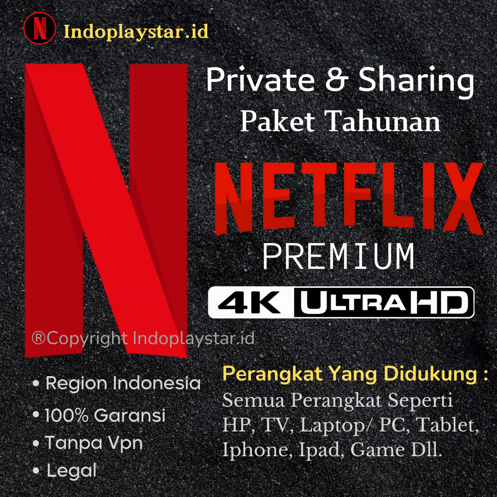 Netflik Akun Netflix Premium Netflixx Sharing Netflixxx Private 1 Tahun Resolusi 4K UHD Original