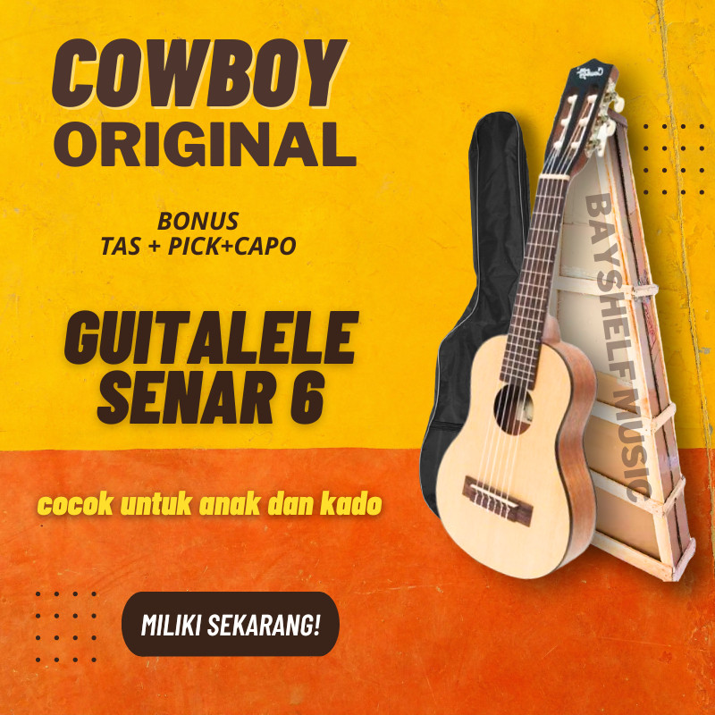 Gitar Akustik Ukulele Lele Mini Kecil Cowboy Original Senar 6