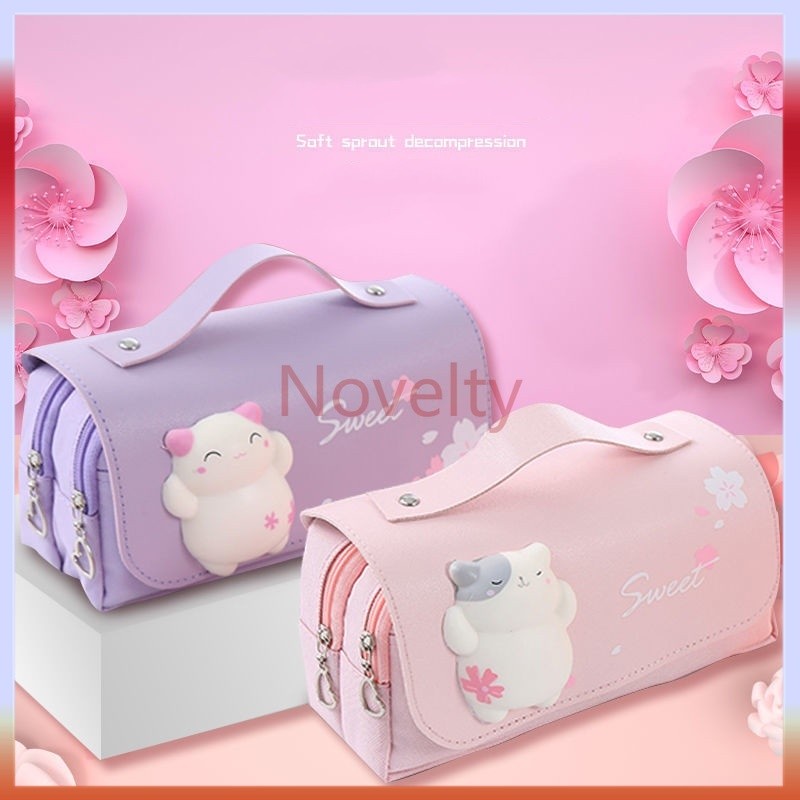 

Novelty Kartun tas pensil dekompresi/kapasitas besar siswa sekolah dasar tas pensil multifungsi dekompresi/super cute girl heart 3D net red pencil bag