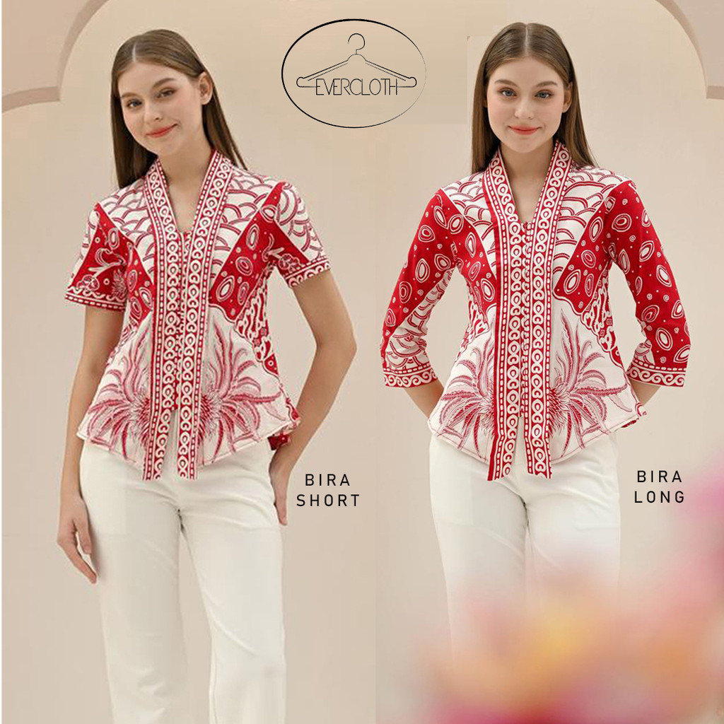 Evercloth Bira Top Atasan Wanita Blouse Wanita Baju Batik Wanita Atasan Batik Merah Putih Modern
