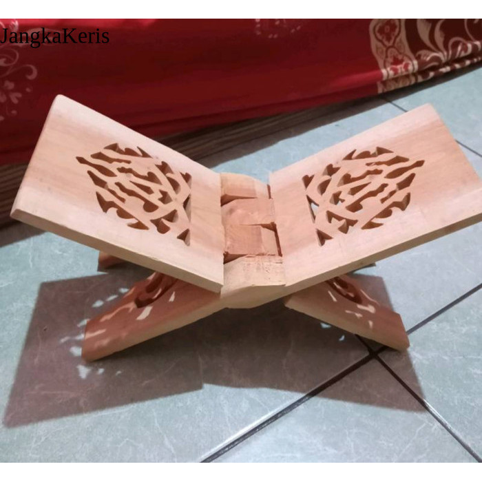 Rekal Tempat Alquran Lehar Lekar Meja Ngaji Kaligrafi Ukiran Jepara - Non Finishing, Sedang 15x34 an