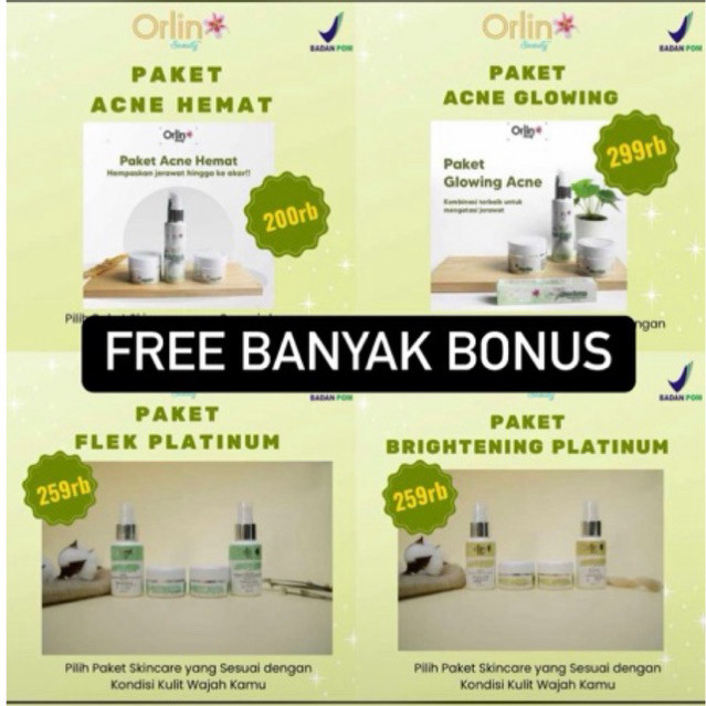 PAKET SKINCARE ORLIN BEAUTY/ PAKET FLEK ORLIN BEAUTY/ PAKET BRIGHTENING/ECER FLEK/KRIM WHITENING/SER