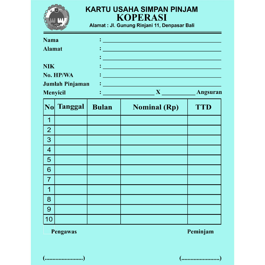 

CETAK Kartu Angsuran Mingguan / Kartu Angsuran Bulanan / Kartu Iuran / Kartu Infaq / ISI 20 LEMBAR