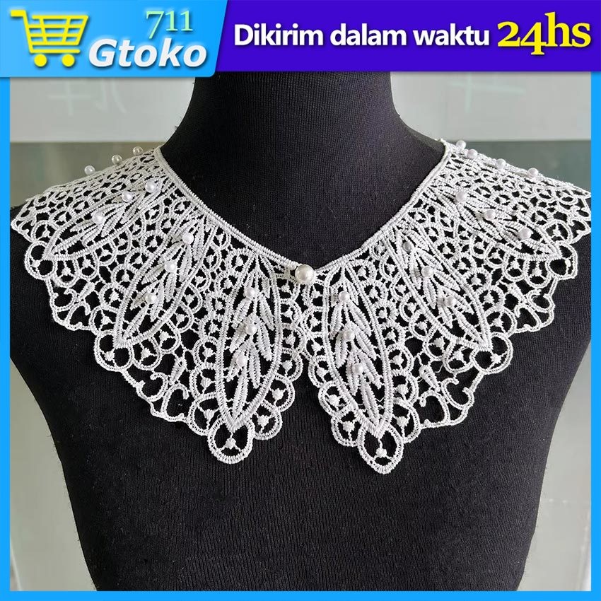Aplikasi Kerah Palsu Bordir Wanita Mutiara Renda Jahit Lace Collar Korean Style Aksesoris Kerah Baju