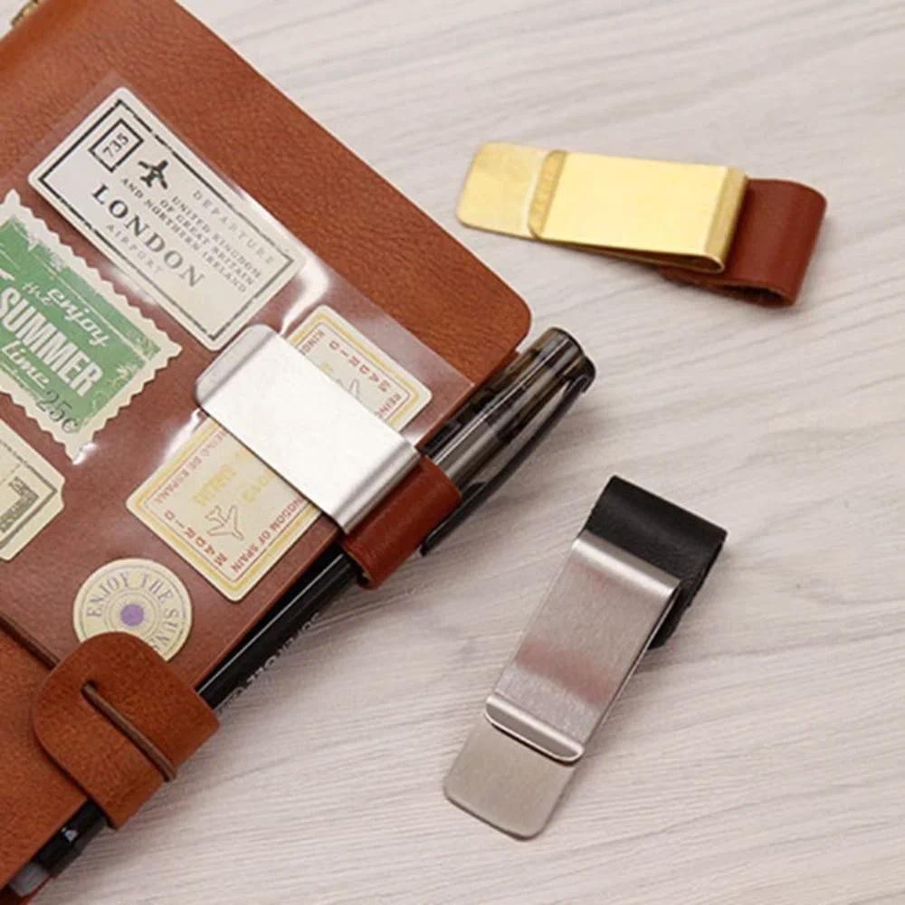 

1PCS Pen Loop For Notebook Retro Leather Journal Notebook Pencil Holder Bookmark With Metal Clip Office Supplies