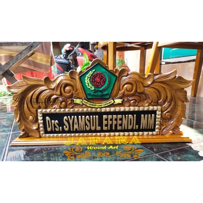 

Papan Nama Ukir Kayu Jati Logo Rujang Lebong yermurah KF3421