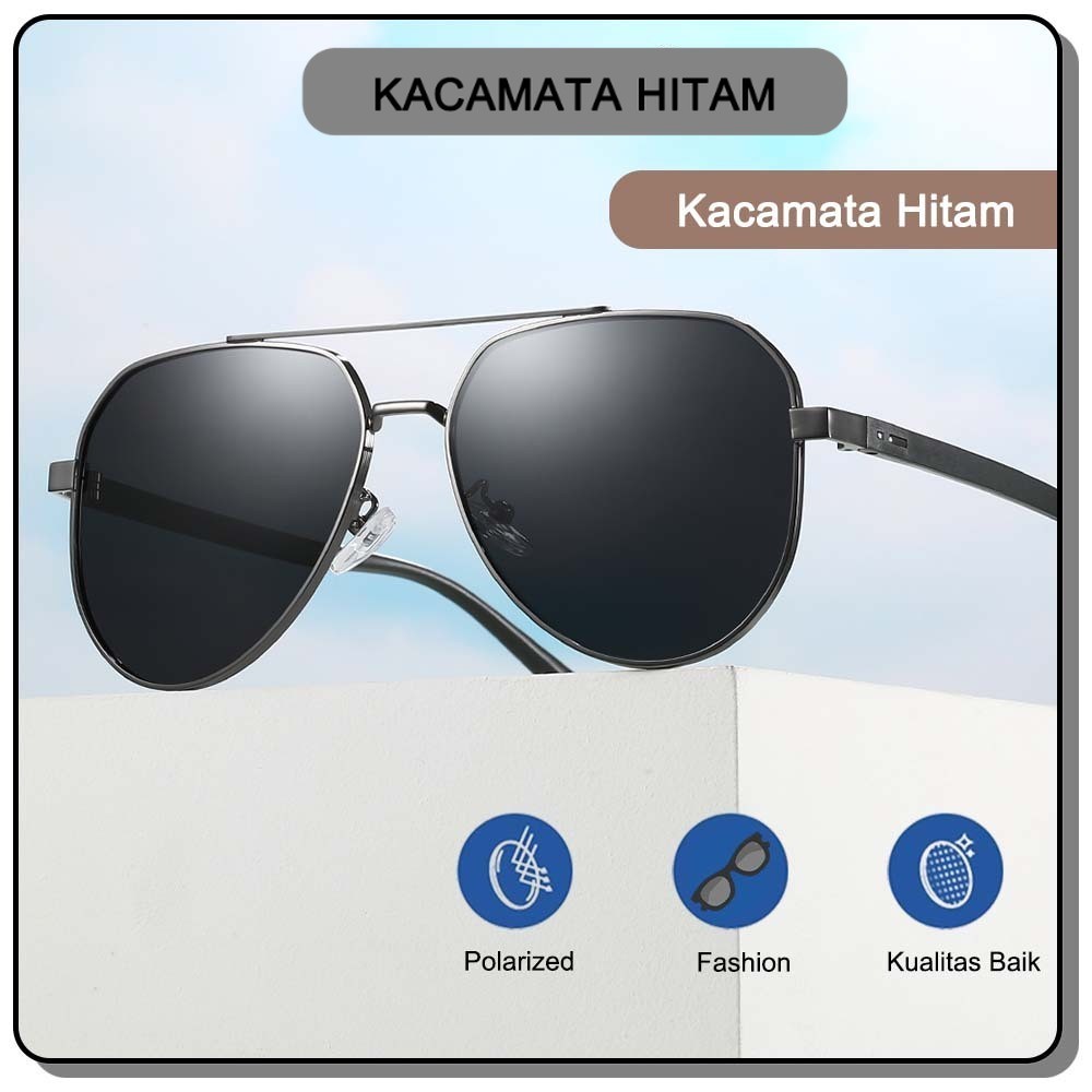 Viendo Frame Kacamata Hitam Polarized Pria Cowok Wanita Keran Besar Elastik TR90 Besi Aviator UV400 