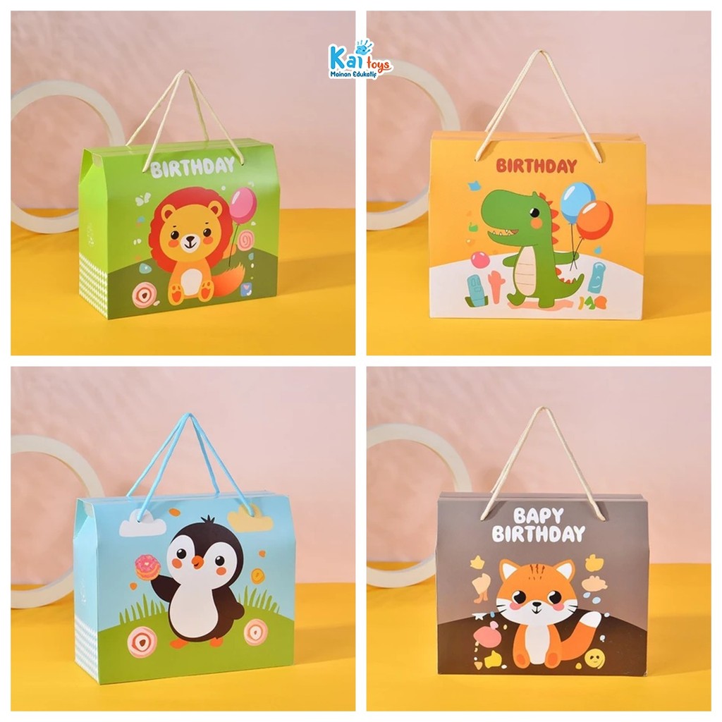 

Goodie Bag Ulang Tahun Anak Sedang 23,5x10x18,5 cm / Snack Box Tali Paperbag Ulang Tahun Hewan Dino / Tas Hadiah Souvenir Motif Lucu