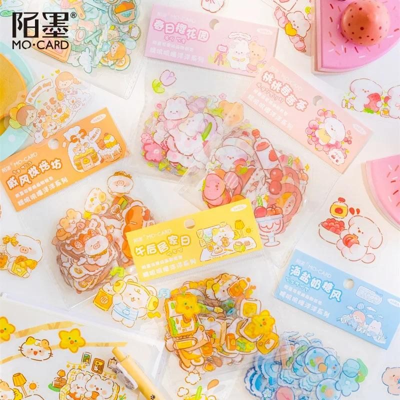 

46pcs/pack PET Kawaii Stickers Bag Fleecy Pink Bunny Kitten Puppy Piggy Cute DIY Decorative Materials