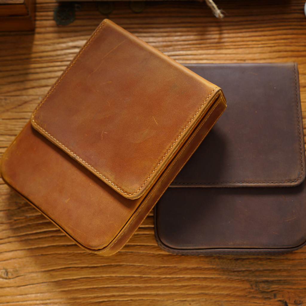 

Vintage Genuine Leather Pen Pouch Case with 6 Slots Removable Pen Tray Holder Retro Pen Bags High-end School Office Supplies