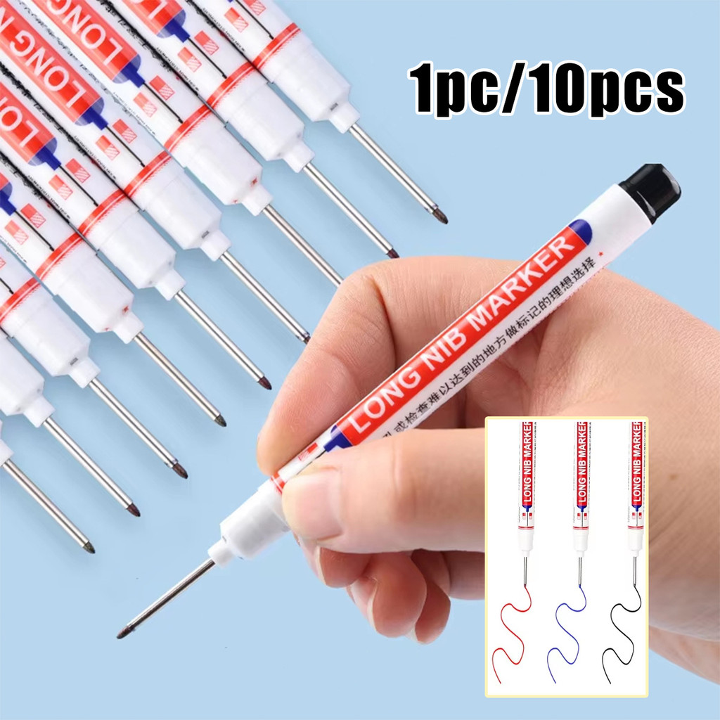 10Pcs Long Nib Marker Pen Spidol Marker Serbaguna Long Head Marker Anti Air Cocok untuk Kayu Besi Ke