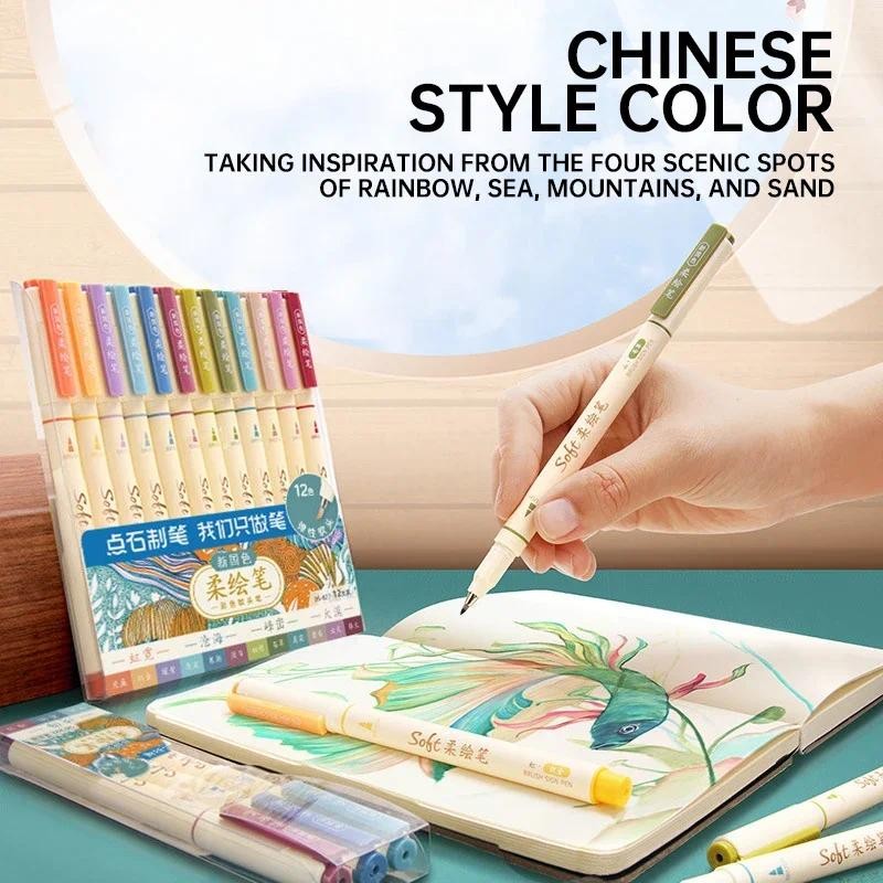 

6/12Pcs Retro Marker Pens Back to School Accessories Painting Drawing Graffiti Stationery Color Pens Brush Pen Art Supplies Gift