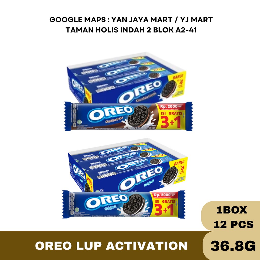 

Oreo Lup Activation Biscuit Sandwich / Biskuit / Kue / Rasa Cream Vanilla / Chocolate 36.8 g BOX/12PCS