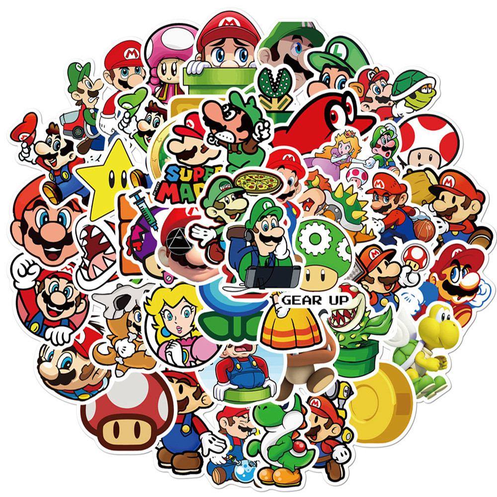 

50pcs Super Mario Bros Game Sticker Anime Cartoon Skateboard Bicycle Guitar Book Laptop Motorcycle Waterproof Kids Sticker Toy