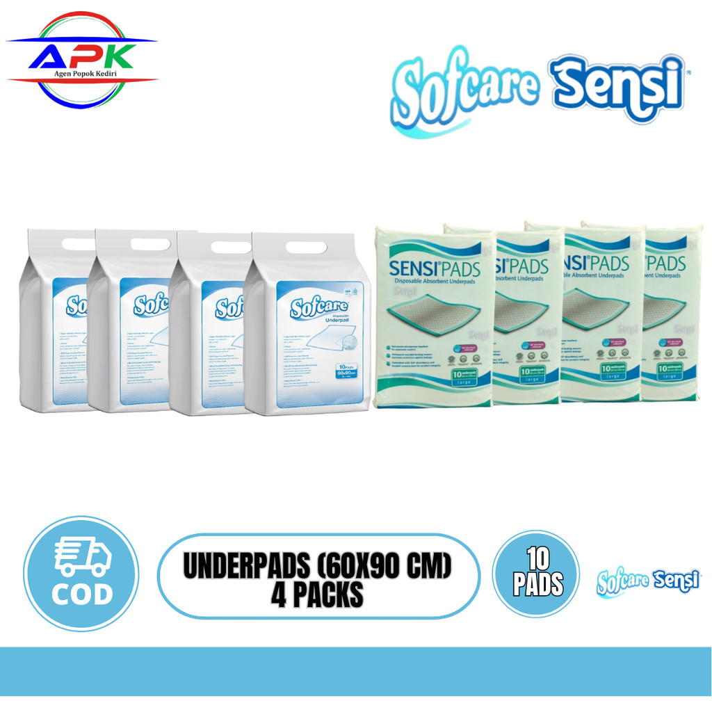 SENSI UNDERPADS PERLAK SIZE L UKURAN 60x90 CM 4 PACKS | SOFCARE UNDERPAD PERLAK DEWASA 60 X 90CM SIZ