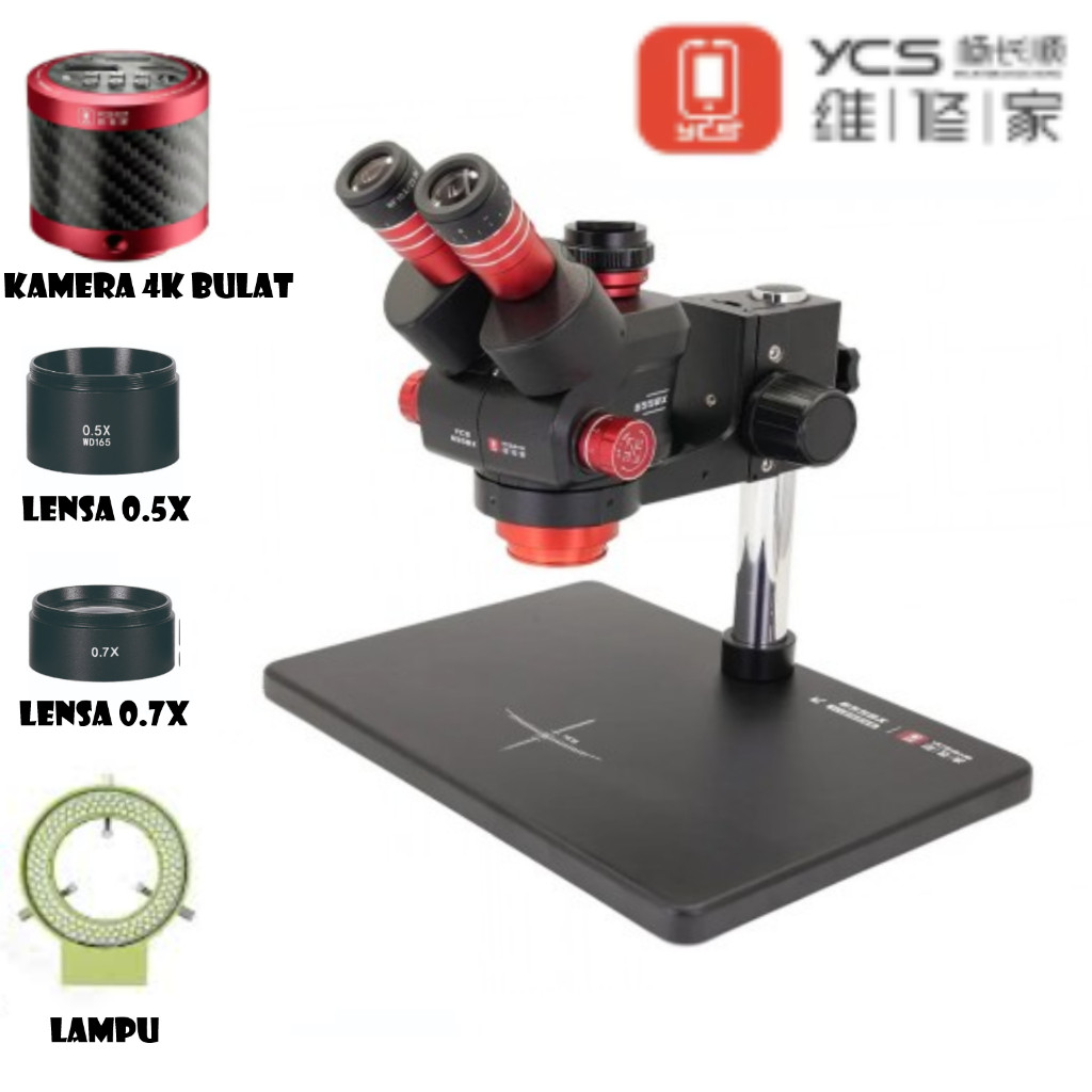 Microscope Trinokular YCS 6558 / YCS 6558X Zoom 6.5X-58X Plus Lampu Original