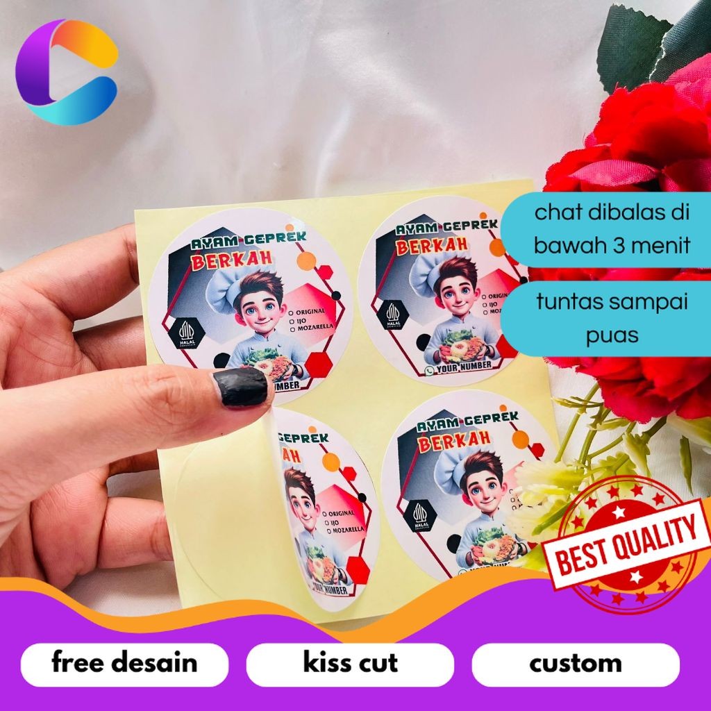 

Cetak INC 2-4 Ready Stiker Makanan Ayam Geprek Label Box Kardus Catering Sticker Fried Chiken Free Desain