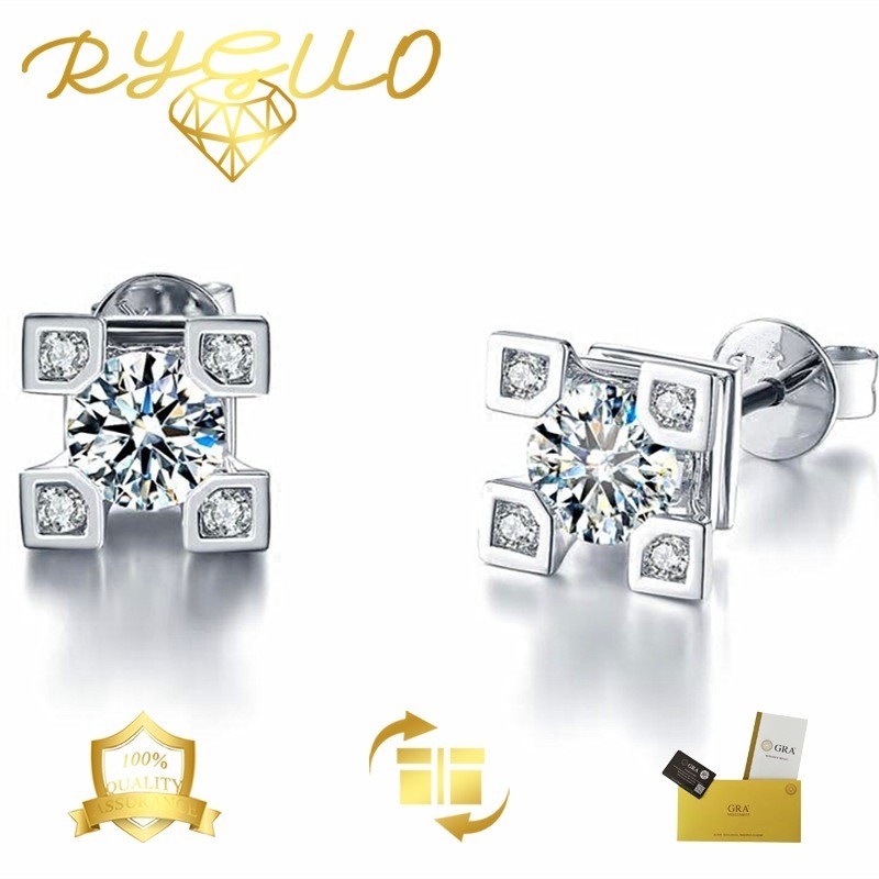RYGUO Anting PT950 Platinum 50 Karat Moissanite